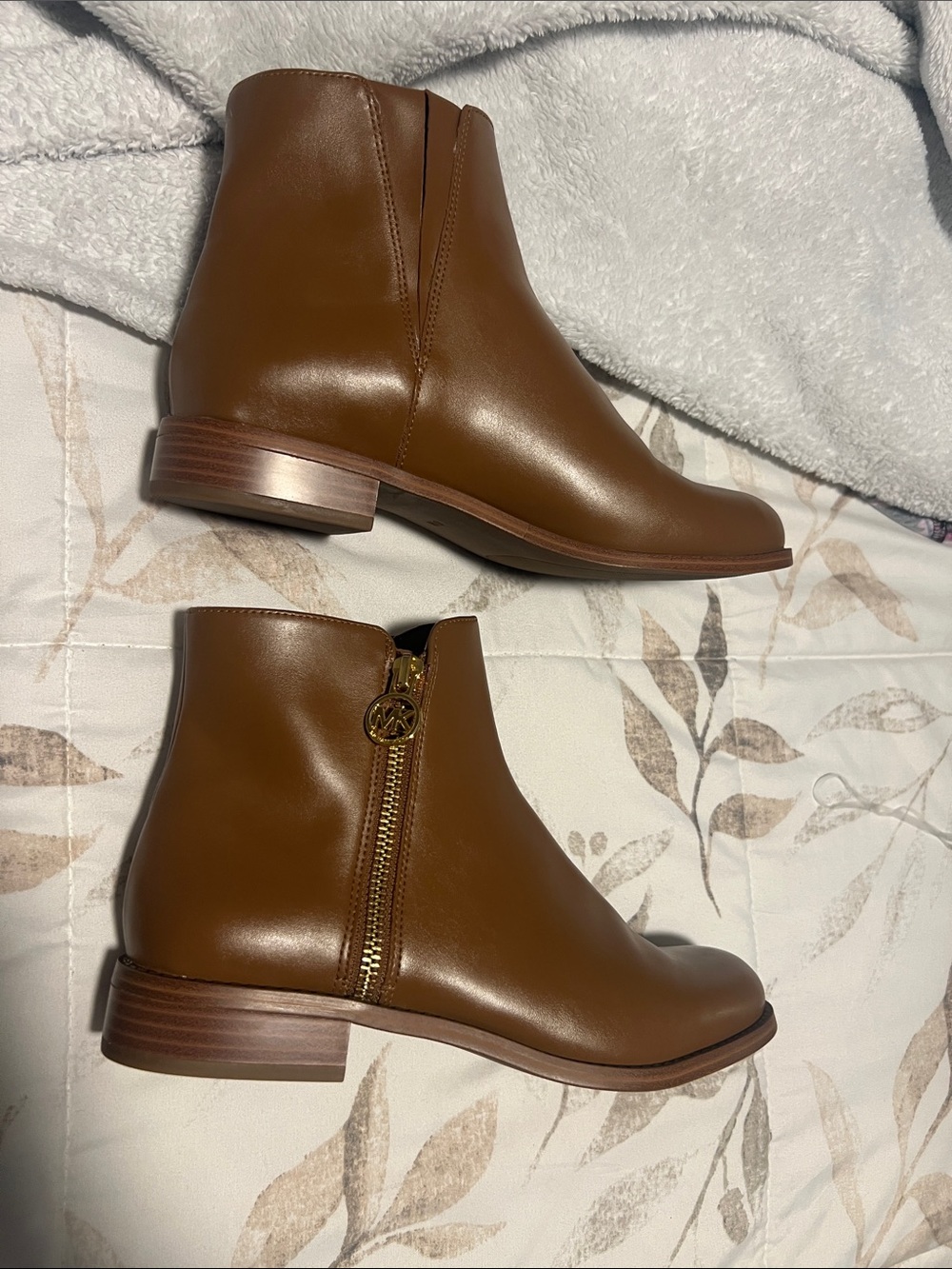 Michael Kors Cognac Leather Ankle Booties with Side Zip